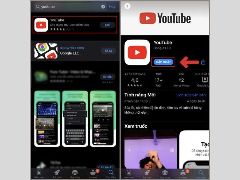 Cập nhật phần mềm cũng là cách khắc phục youtube bị lỗi trên iPhone