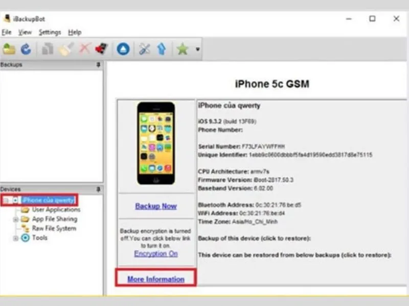 iBackupBot - App kiểm tra pin iPhone