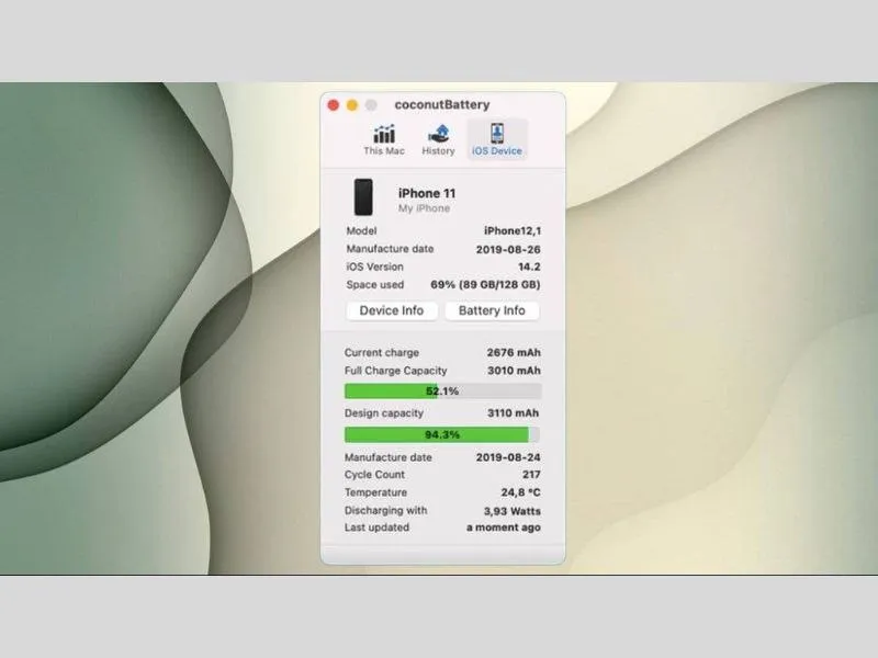 Hiển thị đầy đủ các thông tin cần thiết về Pin iPhone