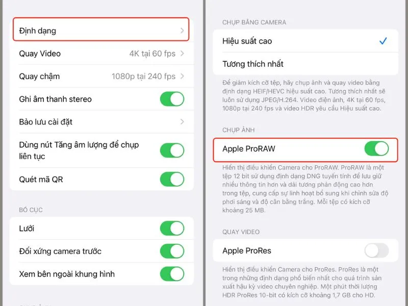 Kích hoạt chế độ Apple ProRAW dễ dàng