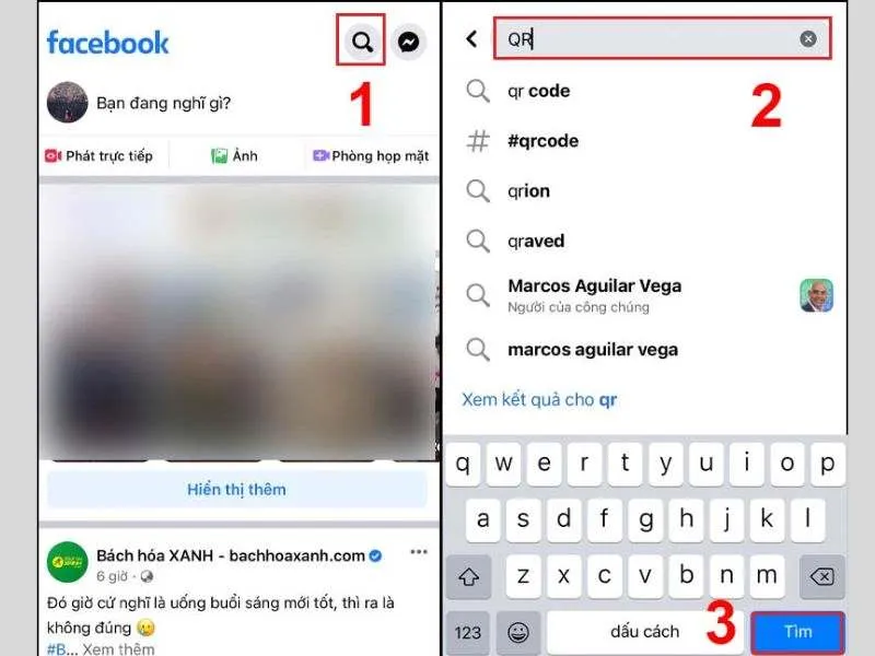 Cách kết bạn Facebook bằng mã QR qua tìm kiếm