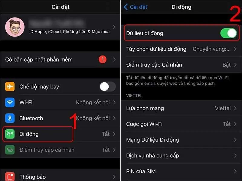 Khởi động lại dữ liệu di động để khắc phục