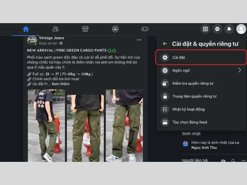 Cách kiểm tra lịch sử đăng nhập Facebook trong tuỳ chọn cài đặt