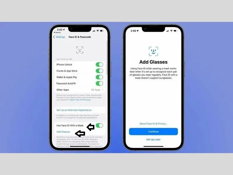 Dễ dàng thêm Face ID ngay cả khi có kính