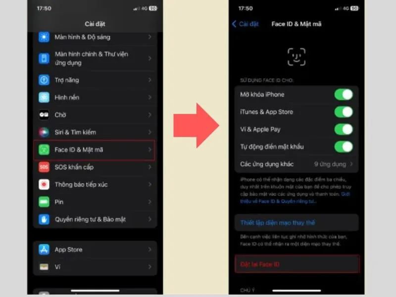Đặt lại là cách xóa Face ID nhanh nhất