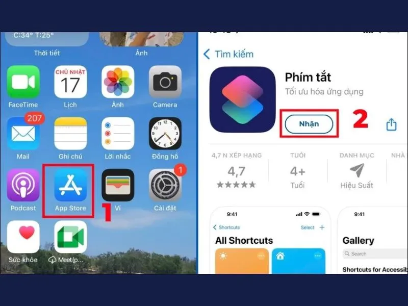 Cài đặt ứng dụng Shortcuts