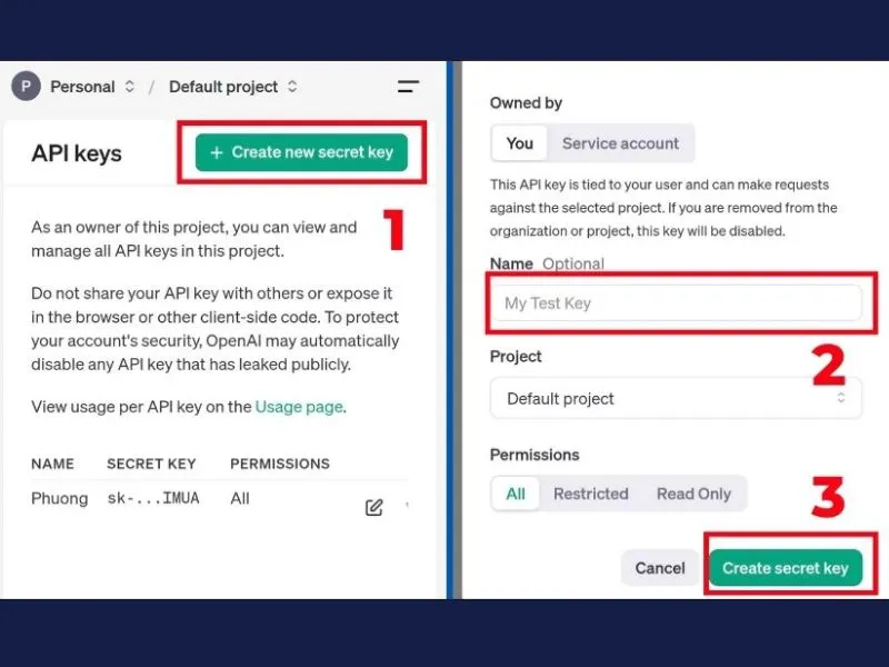 Tạo API Key từ tài khoản OpenAI đơn giản