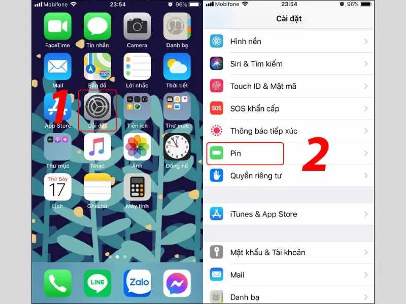 Mở thông tin Pin trên iPhone