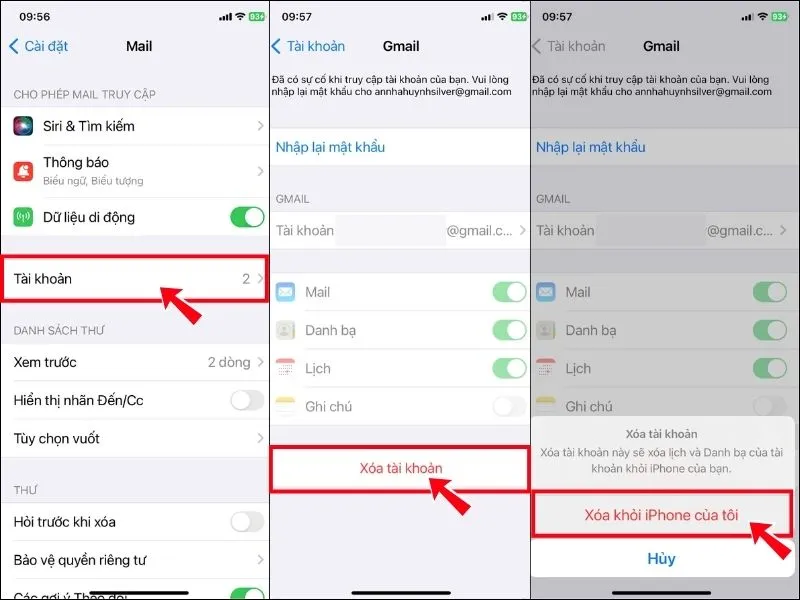 Xóa tài khoản gmail và đăng nhập lại