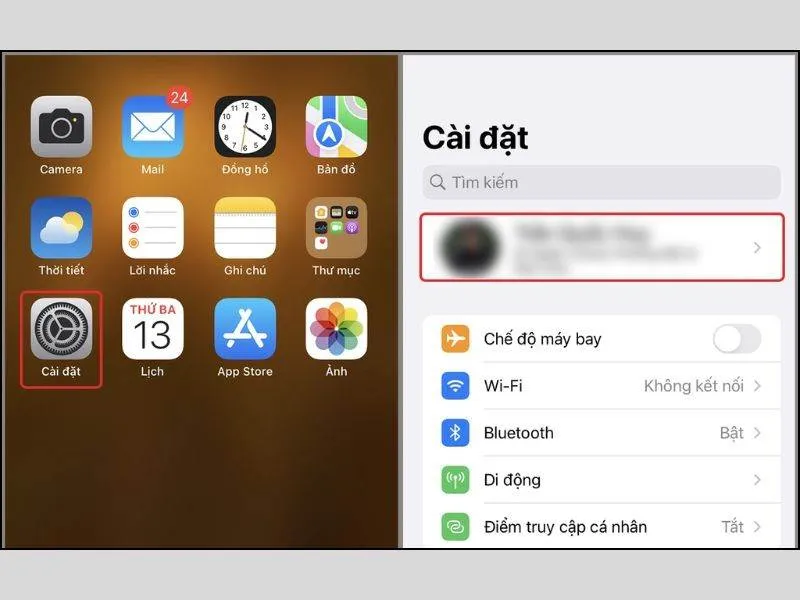 Kích chọn vào ID Apple của bạn
