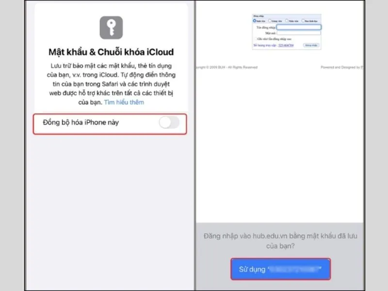 Gạt thanh công tắc để bật đồng bộ hóa Lưu mật khẩu trên iPhone