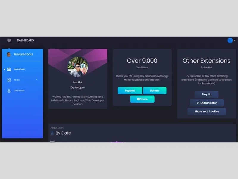 Giao diện tiện ích Multiple Tools For Facebook
