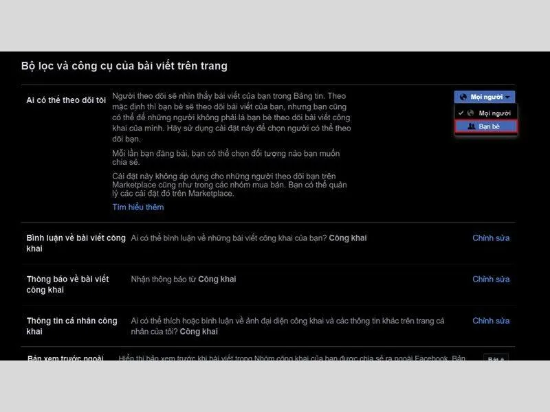 Thay đổi người có thể theo dõi sang mục bạn bè