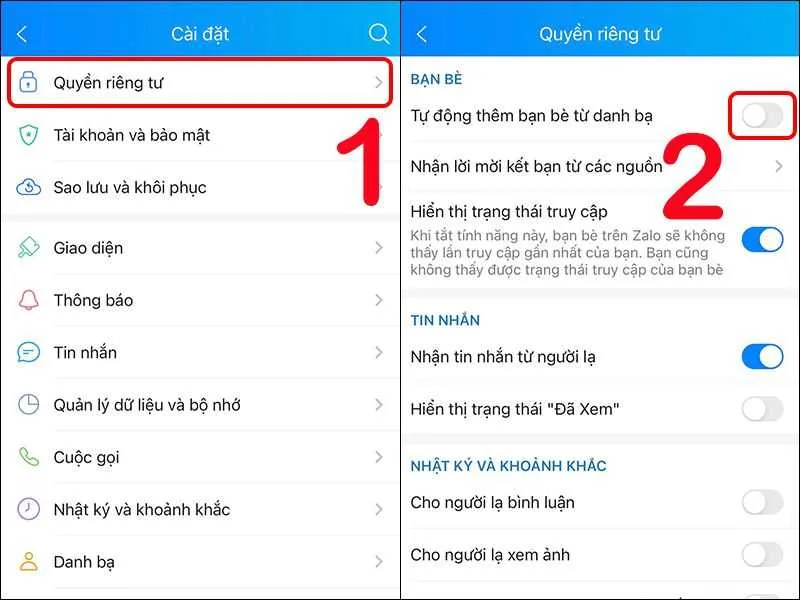 Gạt thanh công tắc ở mục tự động thêm bạn bè