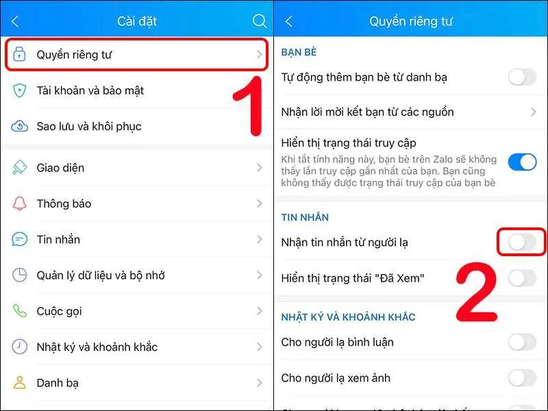 Không cho phép người lạ nhắn tinv