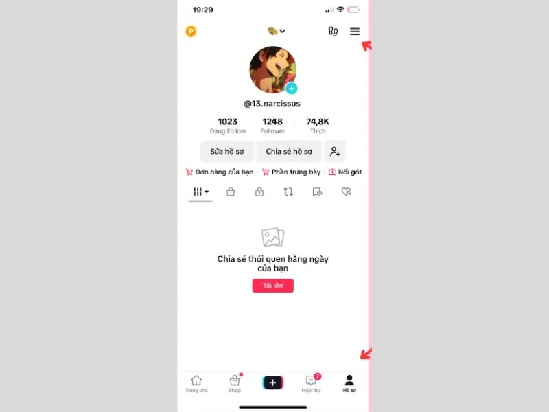 Mở cài đặt trên tiktok