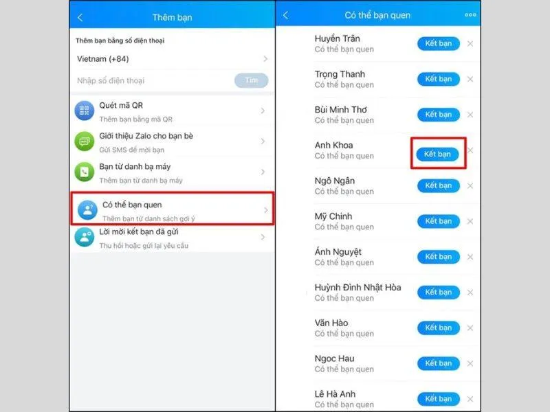 Kết bạn với người bạn quan tâm