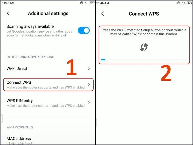Bật WPS trên điện thoại