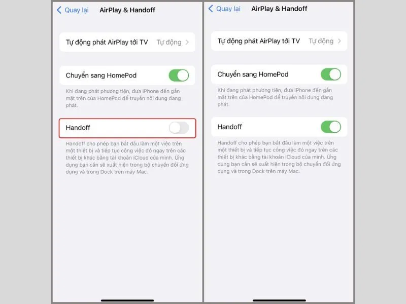 Bật tính năng Handoff