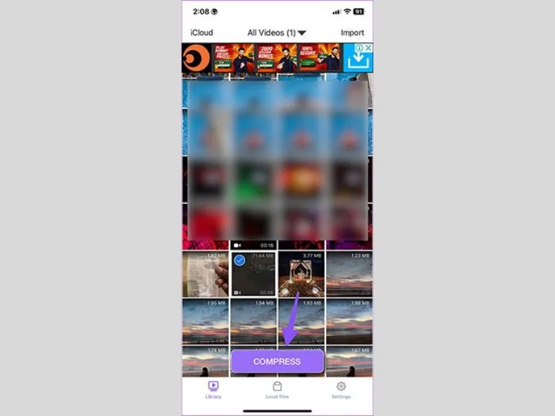 Nhấn vào lệnh Compress Giảm dung lượng Video trên iPhone