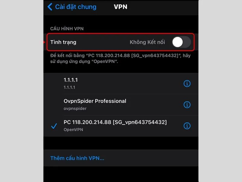 Tắt VPN để đảm bảo kết nối trên iPhone