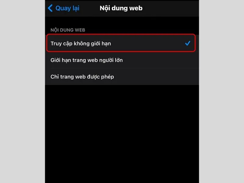Chọn truy cập không giới hạn