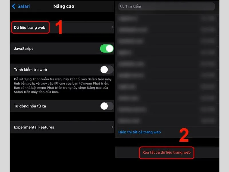 Xóa toàn bộ dữ liệu duyệt web trên iPhone