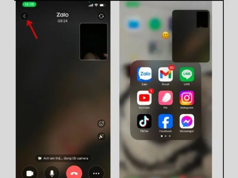 Thu nhỏ màn hình cuộc gọi Zalo trên iPhone