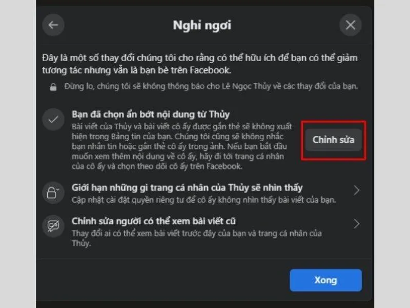 Nhấn chỉnh sửa để thay đổi