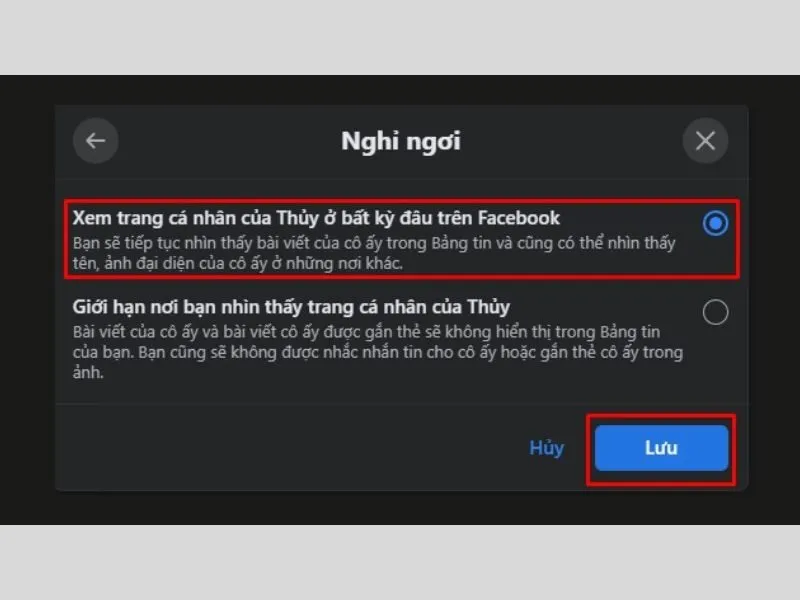 Nhấn lưu để hoàn thành cách giảm tương tác bạn bè trên facebook