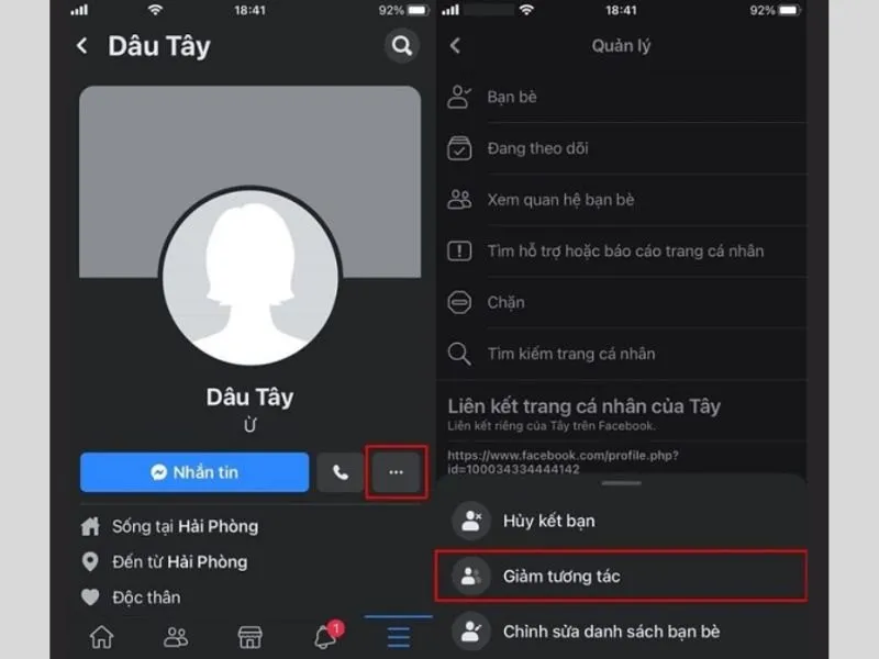 Tìm đến các tùy chọn trong trang cá nhân