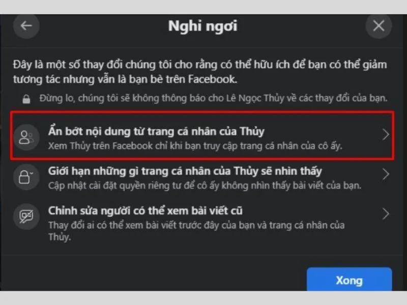 Ẩn nội dung từ trang cá nhân của người đó