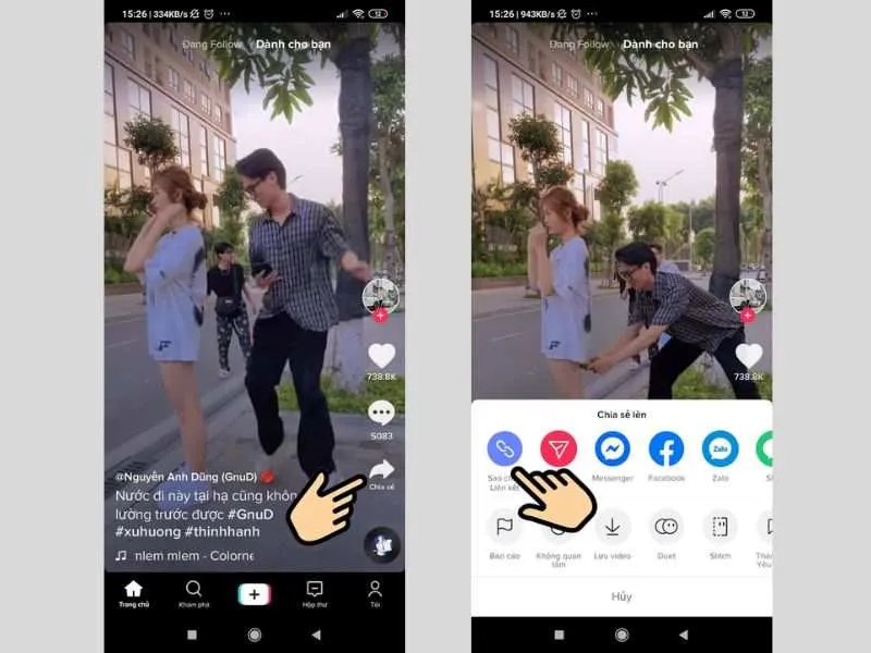 Sao chép liên kết của video