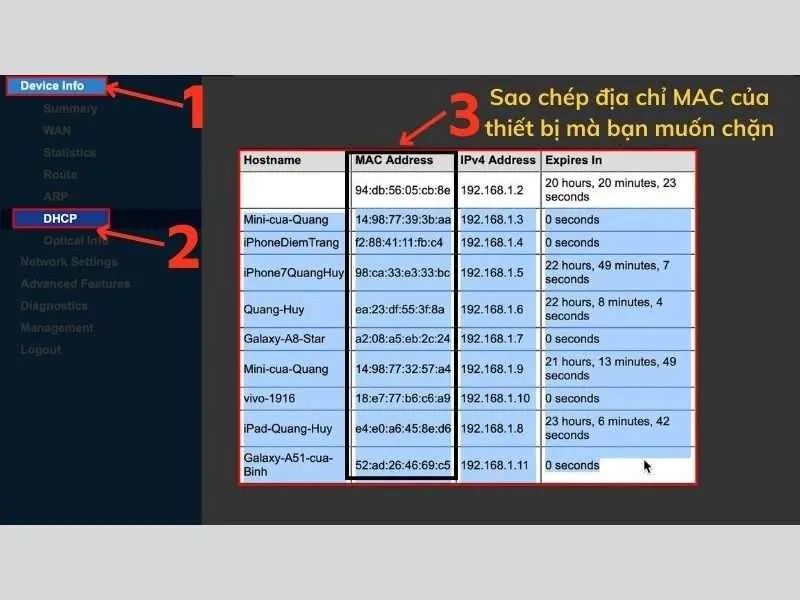 Xem danh sách các thiết bị đang kết nối 