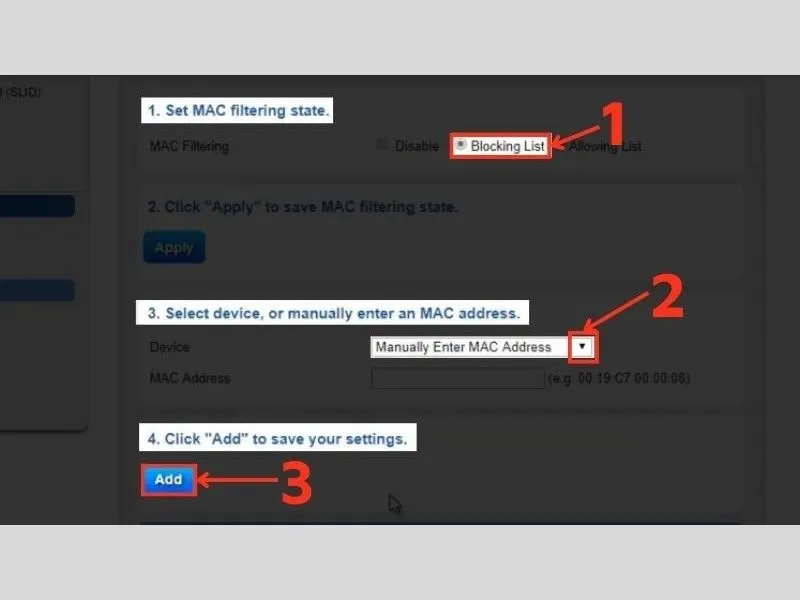 Thực hiện chặn truy cập wifi