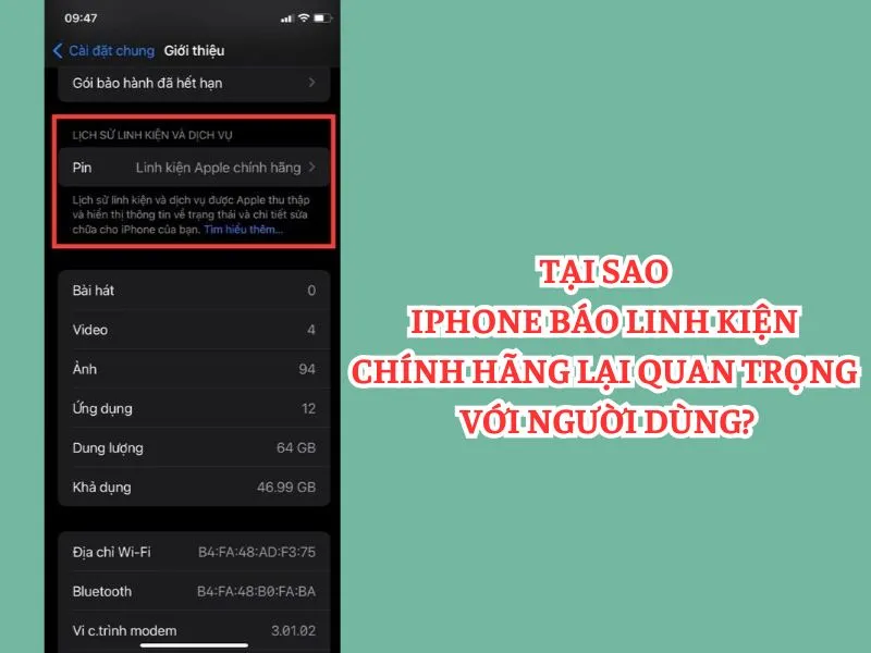 iPhone báo linh kiện chính hãng
