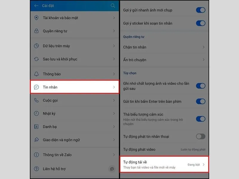 Tắt tự lưu ảnh Zalo trên iPhone trong mục tự động tải về