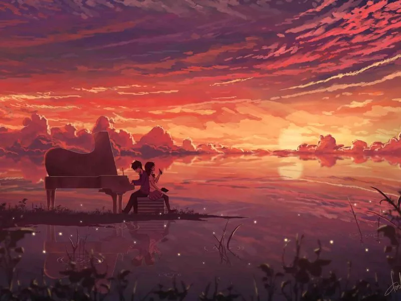 Hình nền hoàng hôn anime