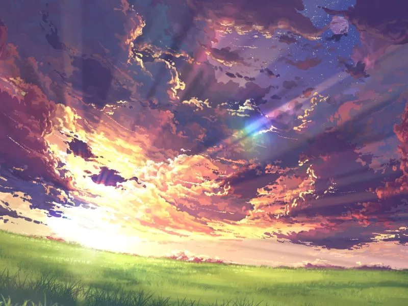 Ánh hoàng hôn rực rỡ anime nhuộm vàng bầu trời