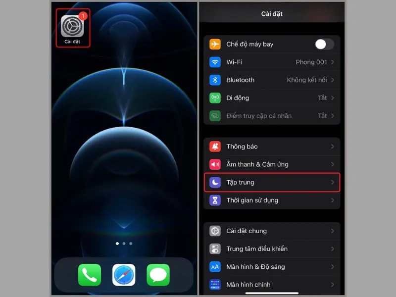 Tìm đến danh mục “Tập trung”