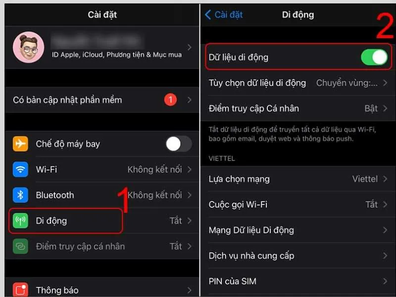 Gạt thanh công tắc sang chế độ Off (màu xám)