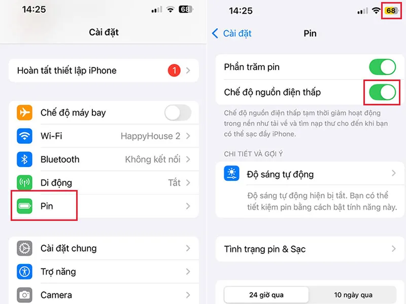 Bật chế độ nguồn điện thấp để có Cách đổi màu pin cho iPhone
