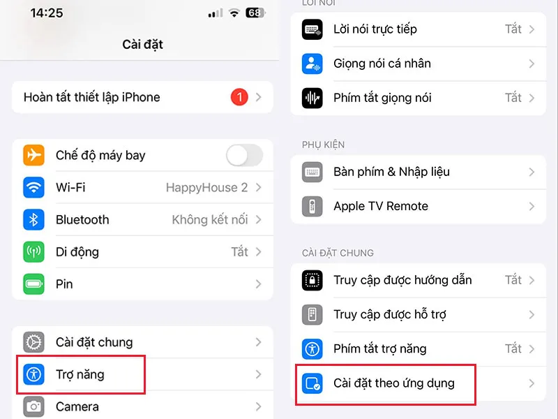Vào Cài trên trên iPhone, chọn Trợ năng và nhấn Cài đặt theo dõi ứng dụng