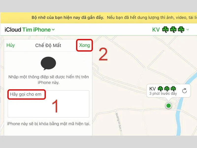 Báo mất kèm ghi chú hiển thị trên iPhone