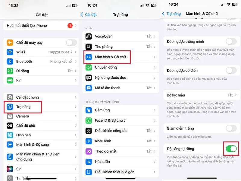 Vào Cài đặt tắt chế độ Auto-Brightness cực dễ