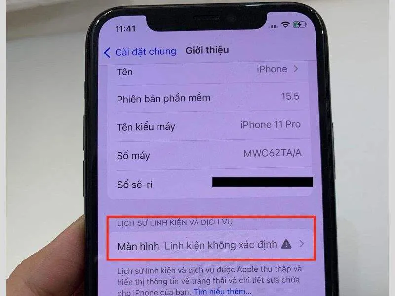 Màn hình được thay không phải màn Zin