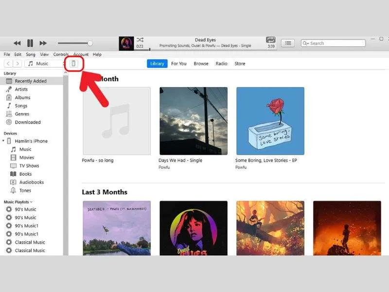 Kích chọn iPhone trên iTunes