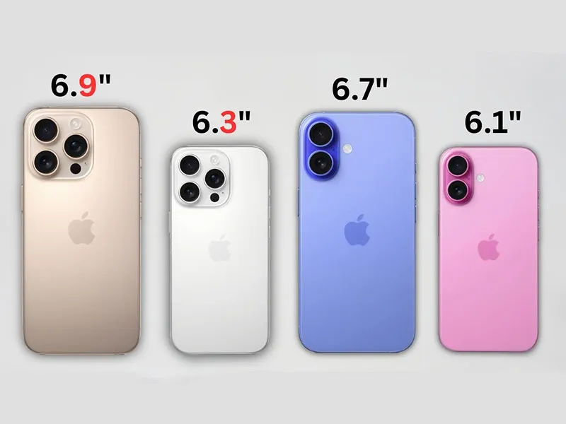 So sánh kích thước giữa các series iPhone 16