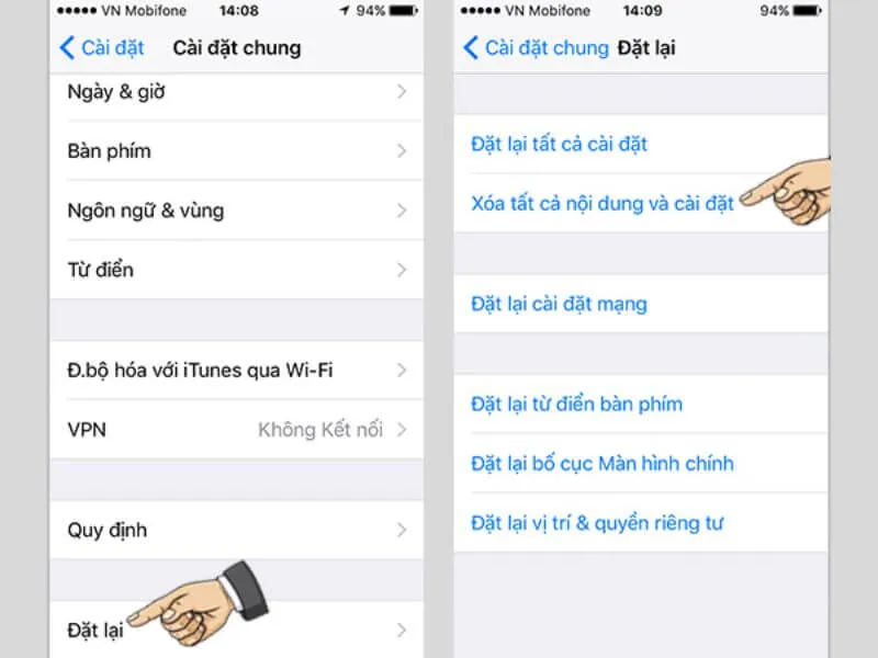 Khôi phục cài đặt gốc khi màn iPhone bị đốm trắng