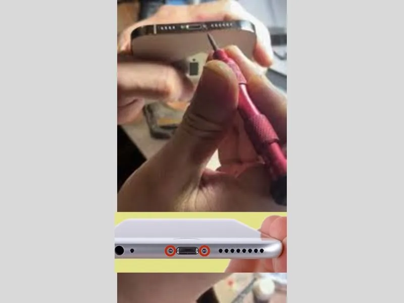 Quy trình thay Pin iPhone đầu tiên tháo ốc phía dưới điện thoại iPhone